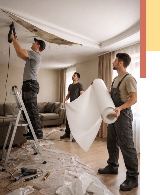 Замена полотна натяжного потолка в Курчатове от 9679 руб. быстро и недорого | ОТДЕЛОЧНИК-Крч