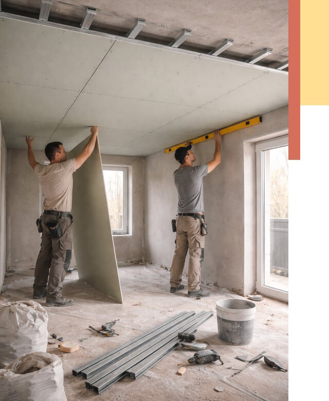 Одноуровневый потолок из гипсокартона в Курчатове от 764 руб. — монтаж под ключ | ОТДЕЛОЧНИК-Крч